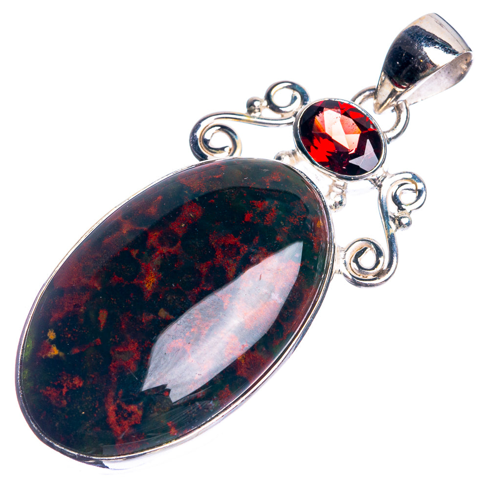 Bloodstone, Garnet 925 Sterling Silver Pendant 2"