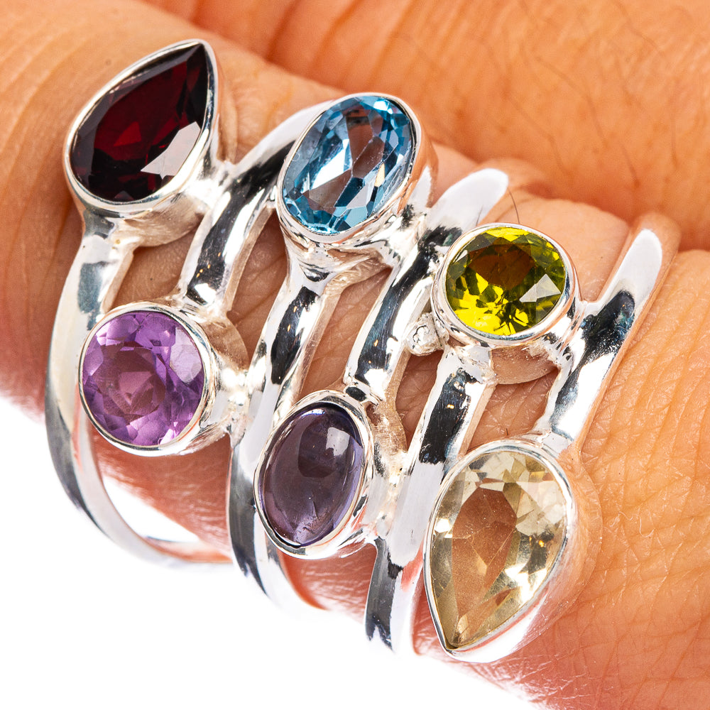 Large Garnet, Amethyst, Blue Topaz, Tanzanite, Peridot, White Quartz Ring Size 8.75 (925 Sterling Silver) R144329