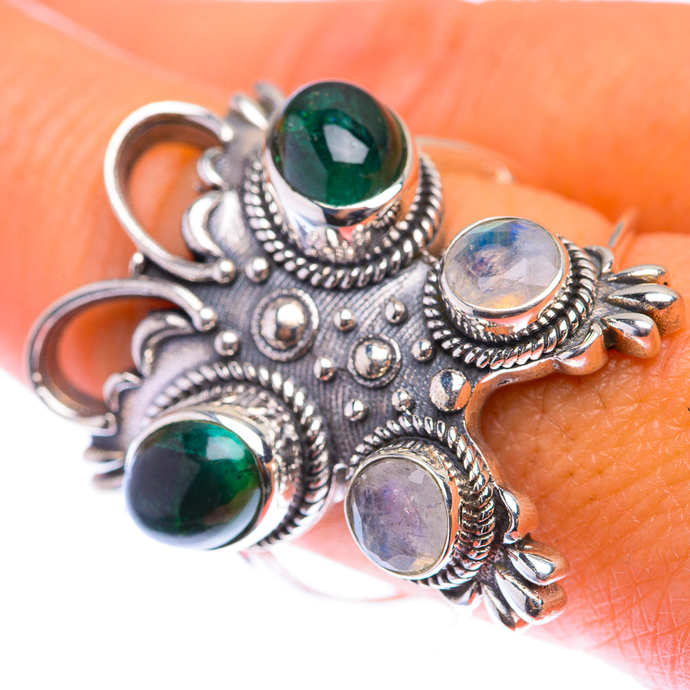Large Green Aventurine, Rainbow Moonstone Ring Size 9.75 (925 Sterling Silver) RING140023