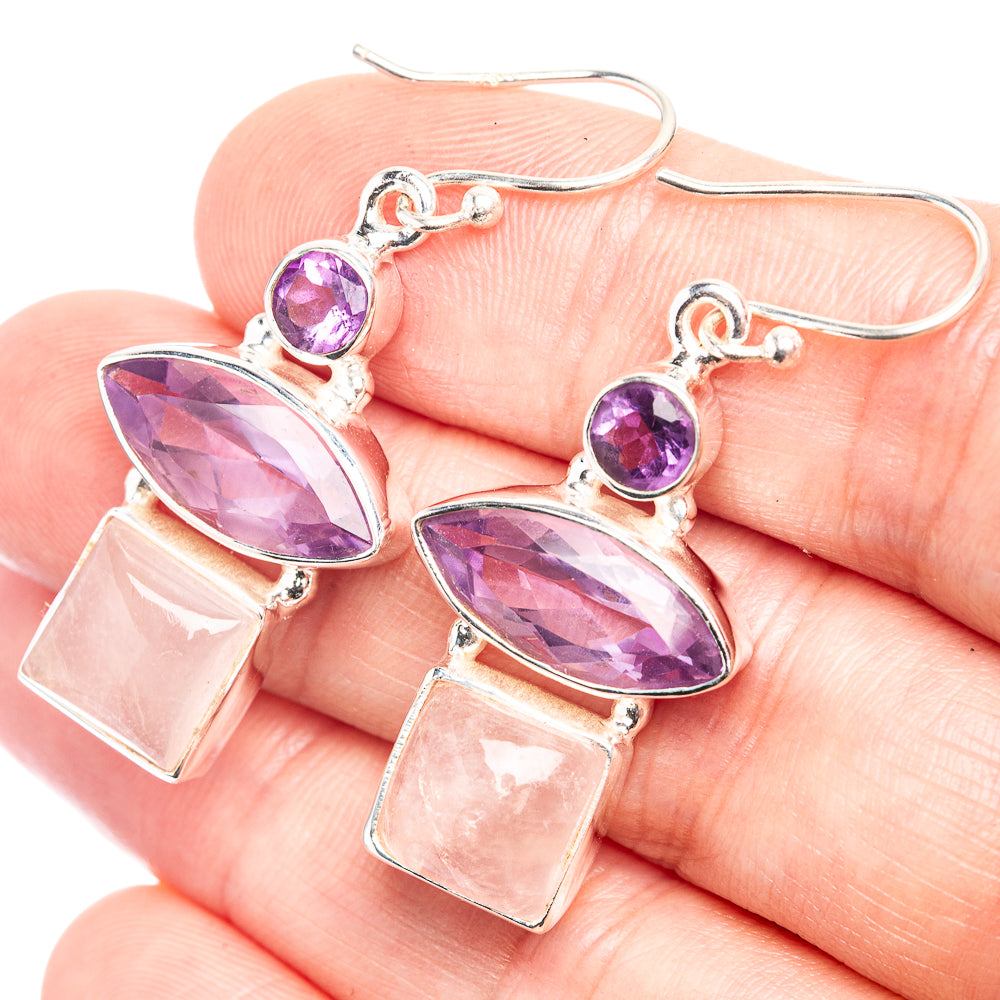 Rose Quartz, Amethyst Earrings 1 5/8" (925 Sterling Silver) E432563