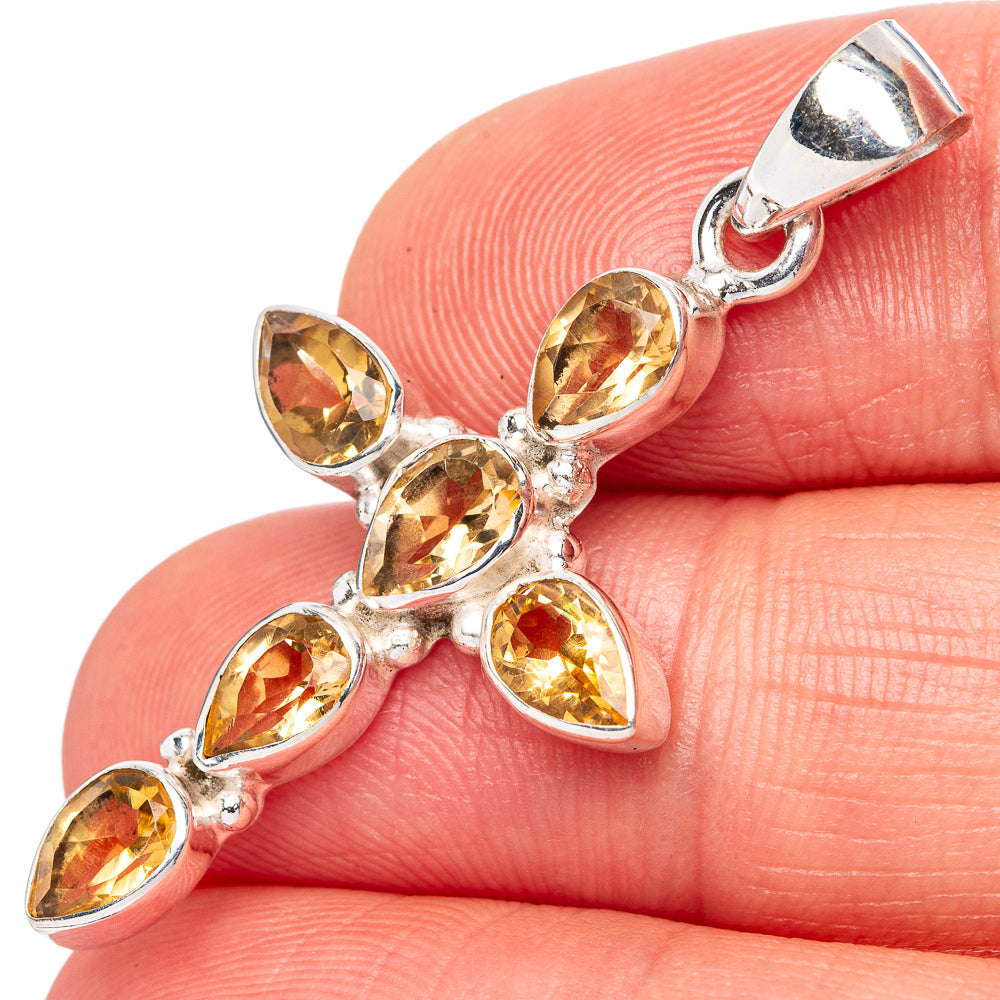 Faceted Citrine Cross Pendants 1 5/8" (925 Sterling Silver) P42365