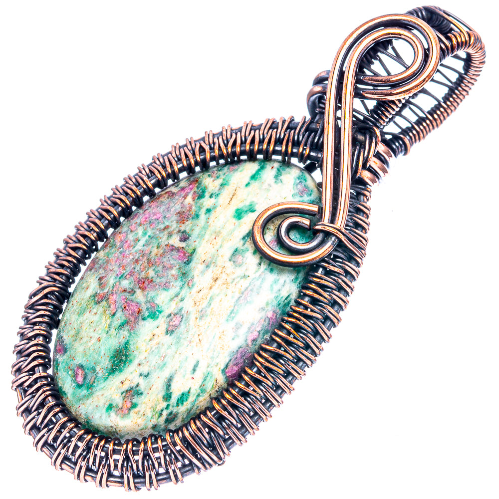 Ruby Fuchsite Wire Wrap Pendant 2 3/8" (Oxidized Copper)