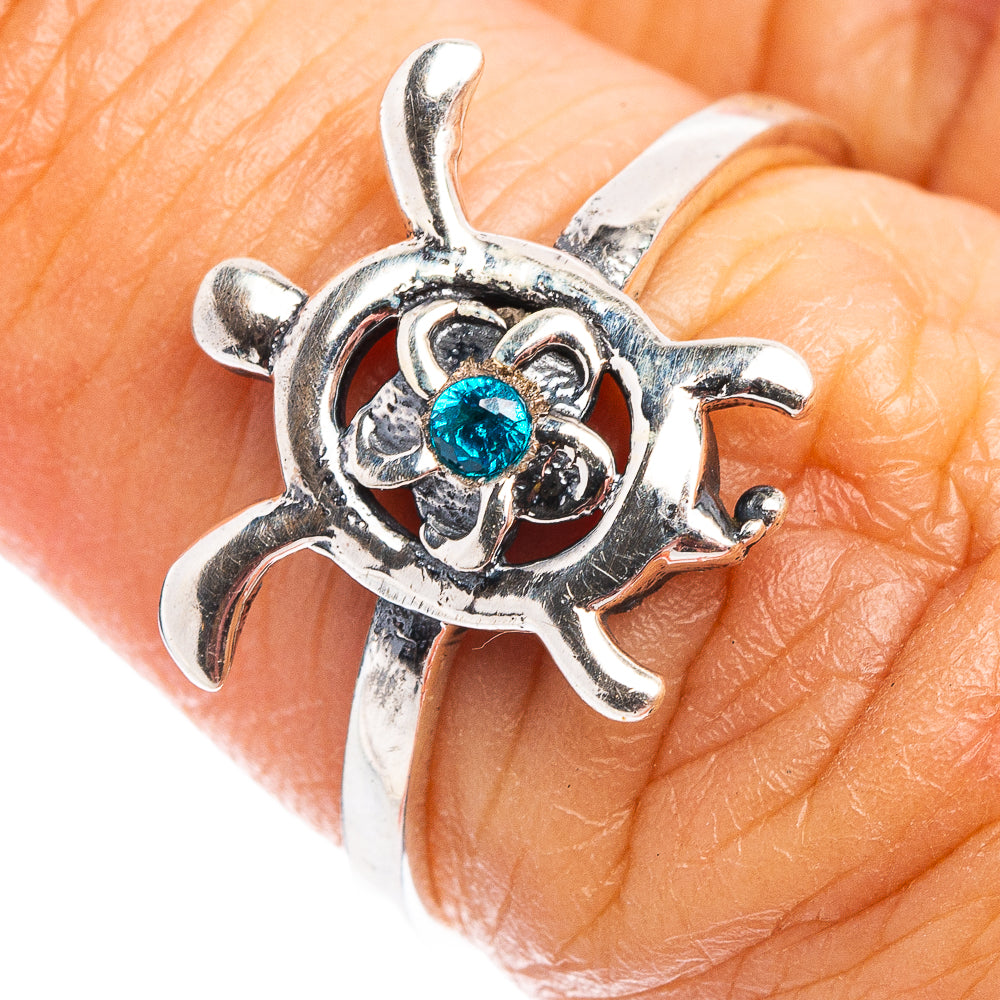 Blue Cubic Zirconia Seaturtle Dainty Ring Size 6.75 (.925 Sterling Silver)