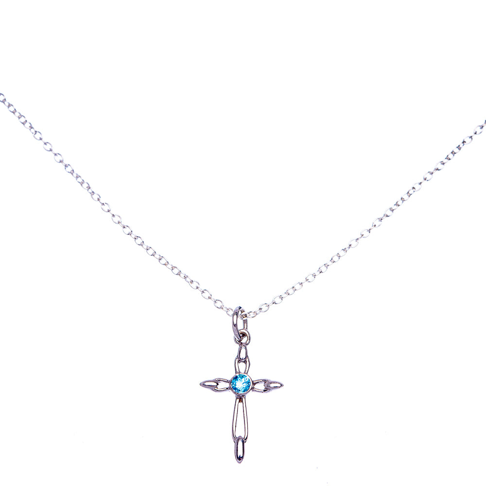 Blue Topaz Cross Necklace 18" (925 Sterling Silver) N90057