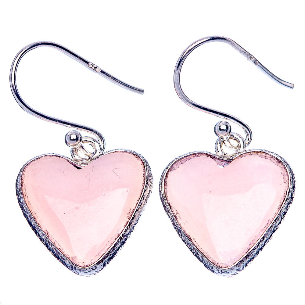 Pink Opal Heart Earrings 1 1/8" (925 Sterling Silver) E1926
