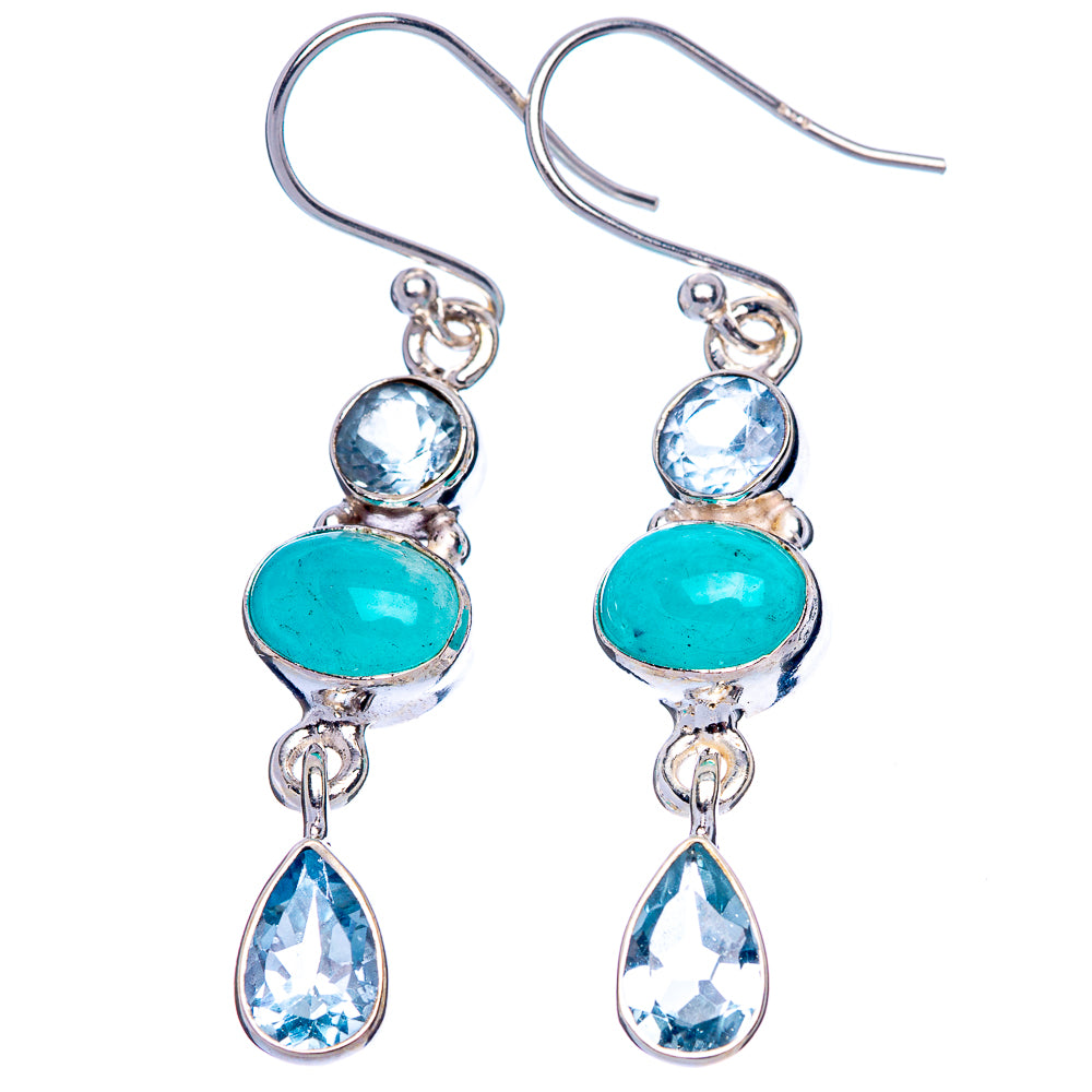 Amazonite, Blue Topaz Earrings 1 3/4" (925 Sterling Silver) E1520