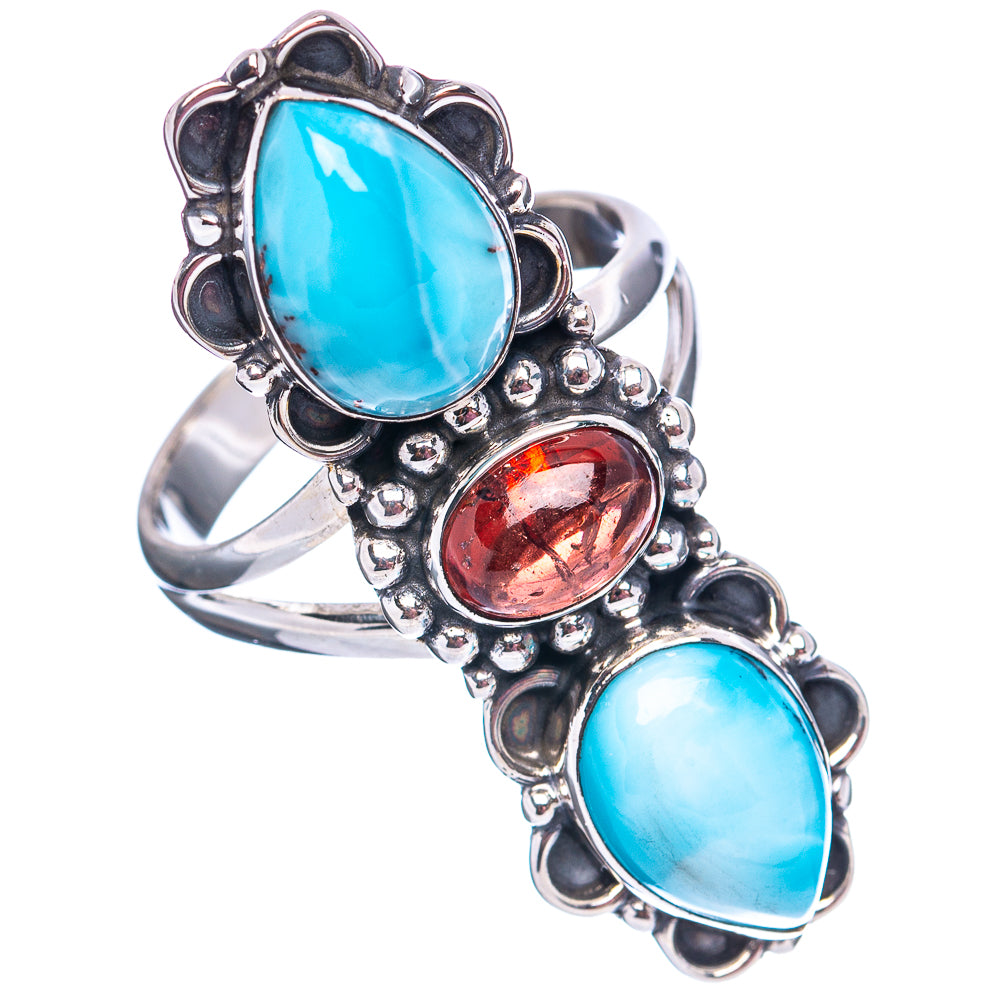 Premium Larimar, Garnet Ring Size 9 (.925 Sterling Silver)