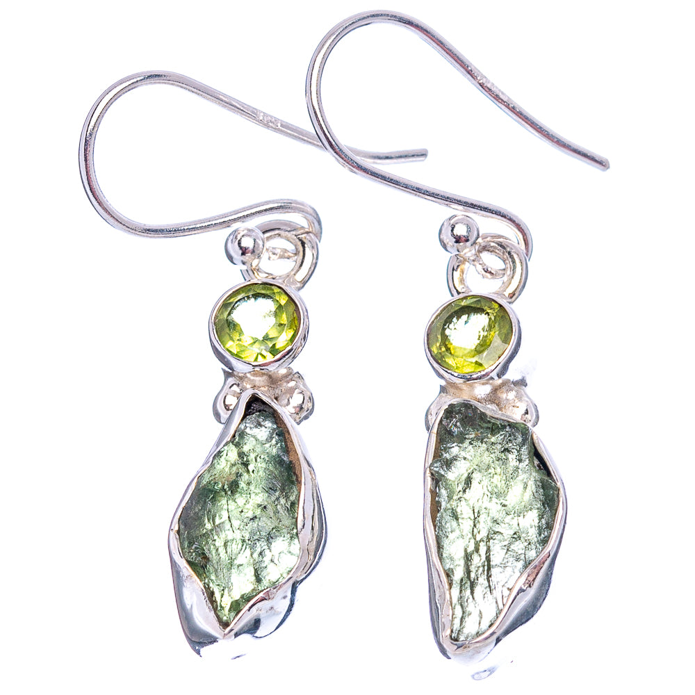 Rare Moldavite Earrings 1 3/8" (.925 Sterling Silver)