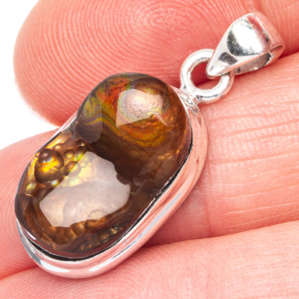 Rare Mexican Fire Agate Pendant 1 1/8" (925 Sterling Silver) P41043