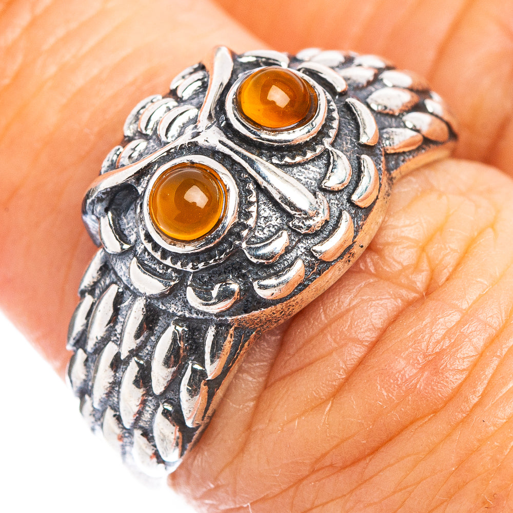 Carnelian Owl Dainty Ring Size 6.75 (.925 Sterling Silver)
