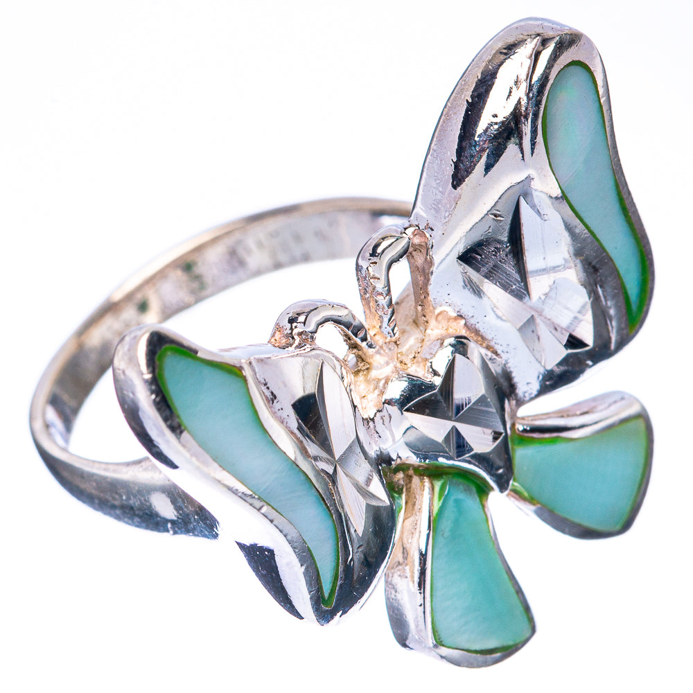 Mother Of Pearl Inlay Butterfly Ring Size 5.75 (925 Sterling Silver) R2978