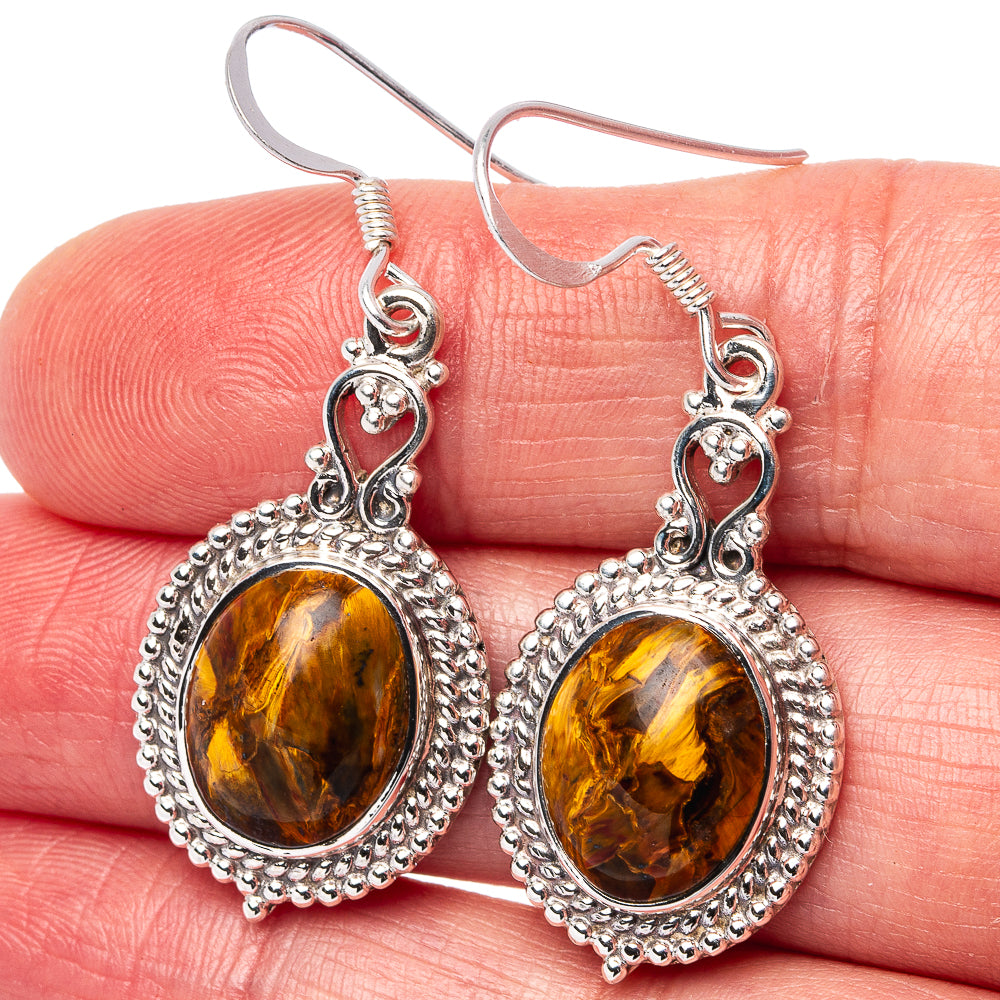 Premium Golden Pietersite Earrings 1 3/4" (.925 Sterling Silver)