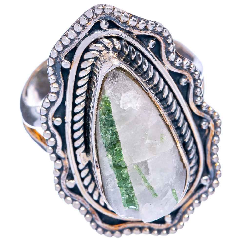 Large Green Quartz In Tourmaline Ring Size 7.75 (925 Sterling Silver) R145318