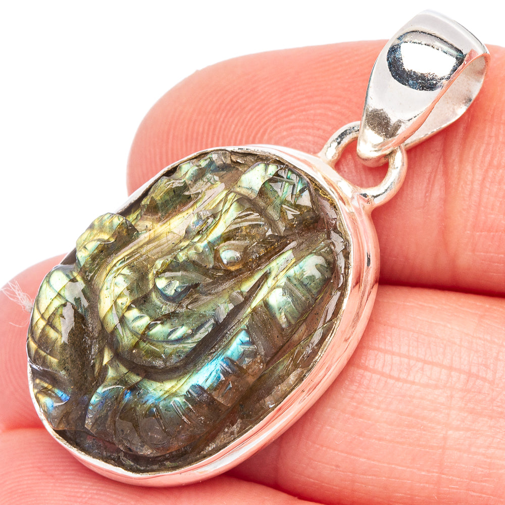 Carved Labradorite God Pendant 1 3/8" (925 Sterling Silver) P44157