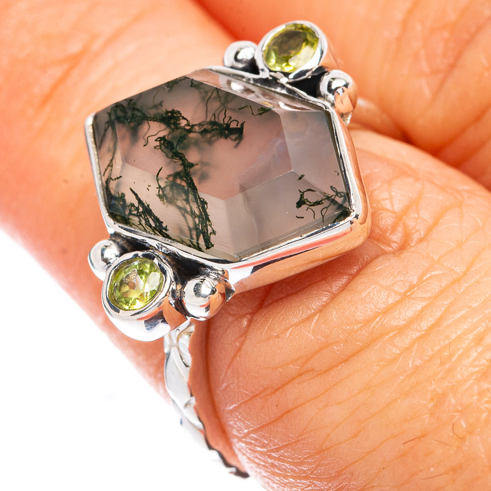 Premium Green Moss Agate, Peridot Ring Size 7 (925 Sterling Silver) R1815