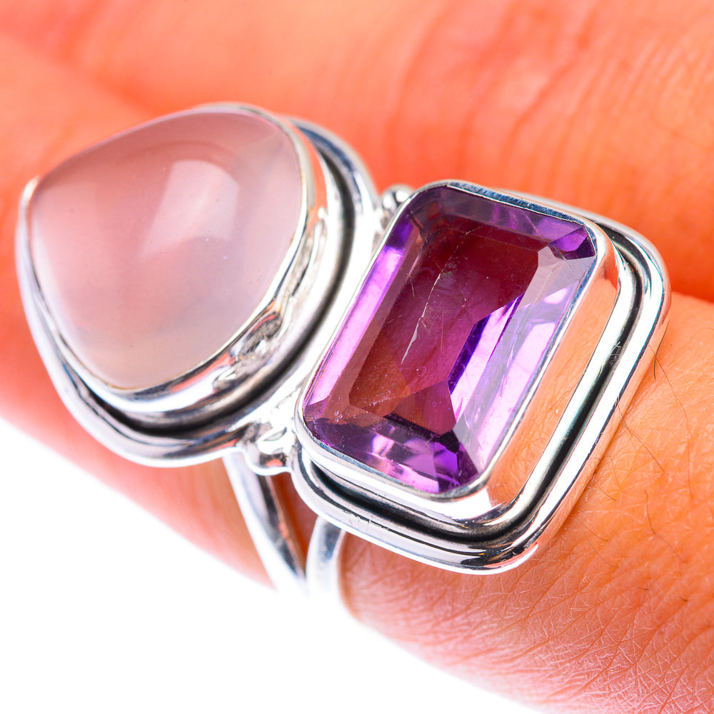 Large Rainbow Moonstone, Amethyst Ring Size 6.75 (925 Sterling Silver) RING139992