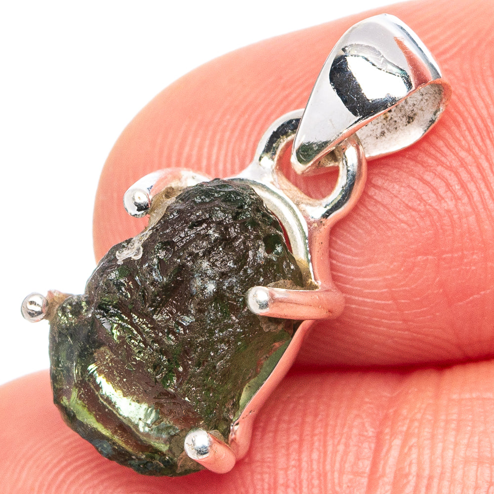 Rare Raw Moldavite Pendant 7/8" (.925 Sterling Silver)
