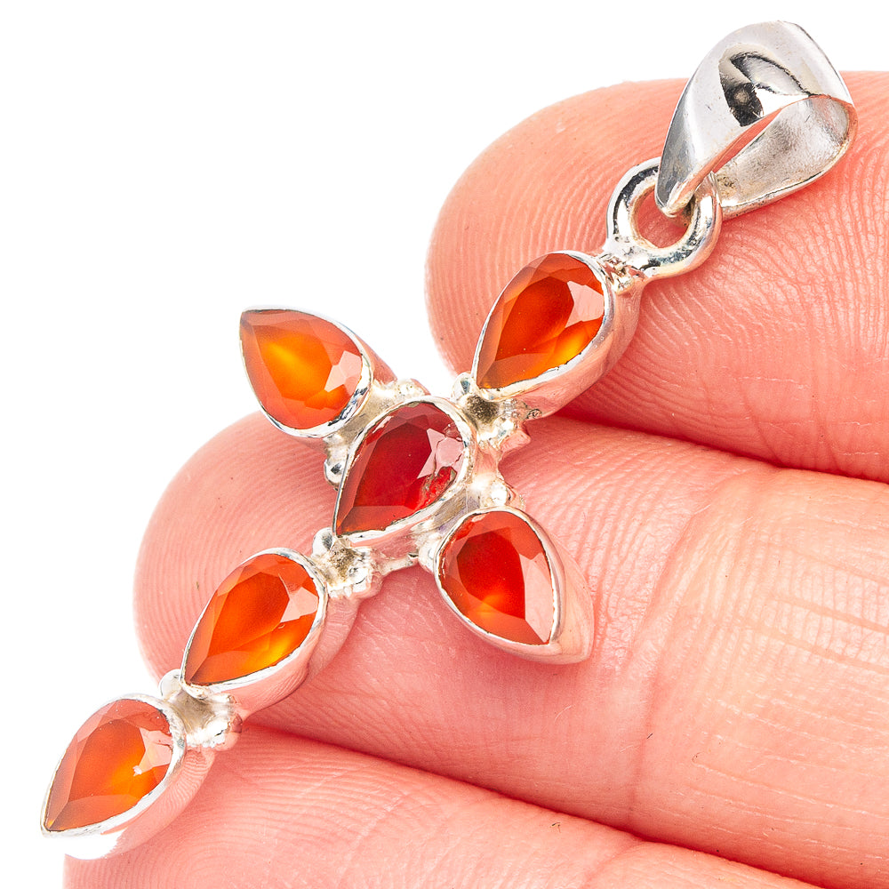Carnelian Cross Pendant 1 5/8" (925 Sterling Silver) P43951