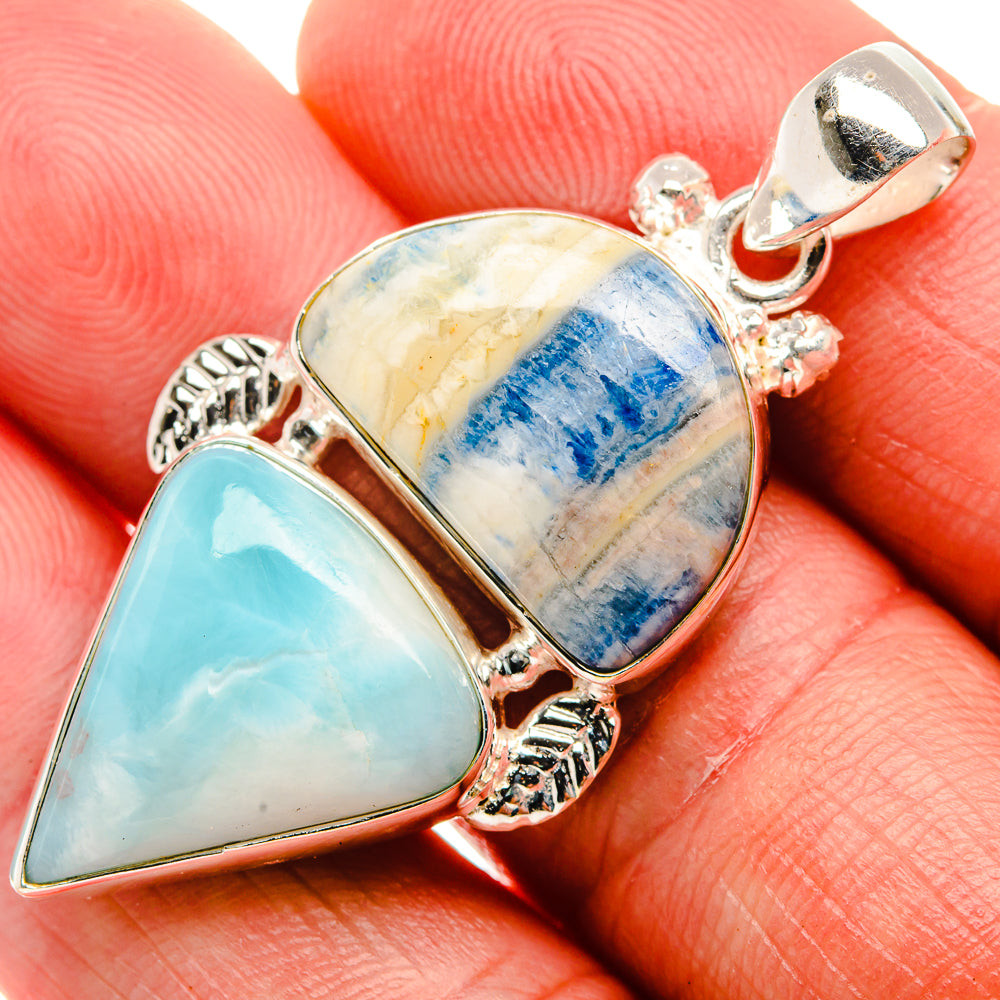 Blue Scheelite, Larimar Pendant 1 7/8" (925 Sterling Silver) PD38259