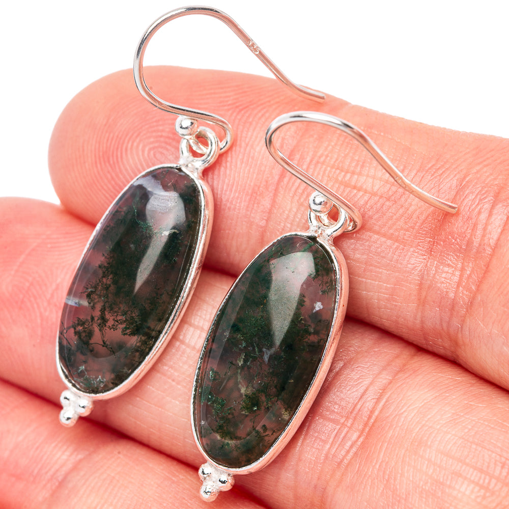 Green Moss Agate 925 Sterling Silver Earrings 1 1/2" (925 Sterling Silver) E1450