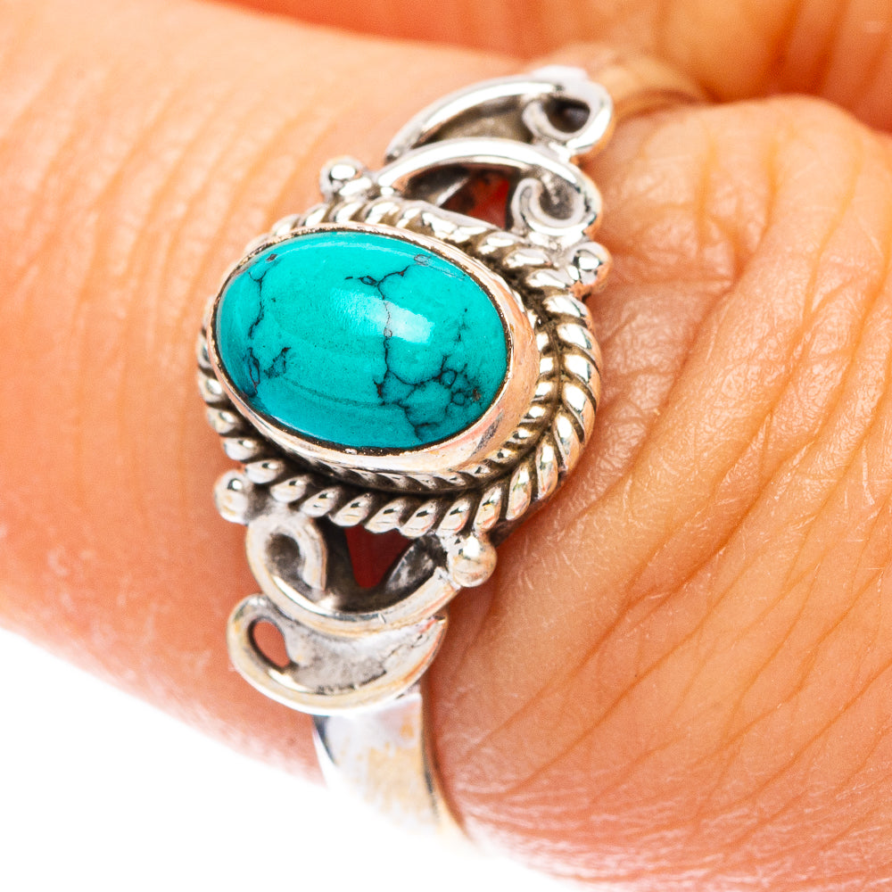 Tibetan Turquoise Dainty Ring Size 7 (925 Sterling Silver) R5817