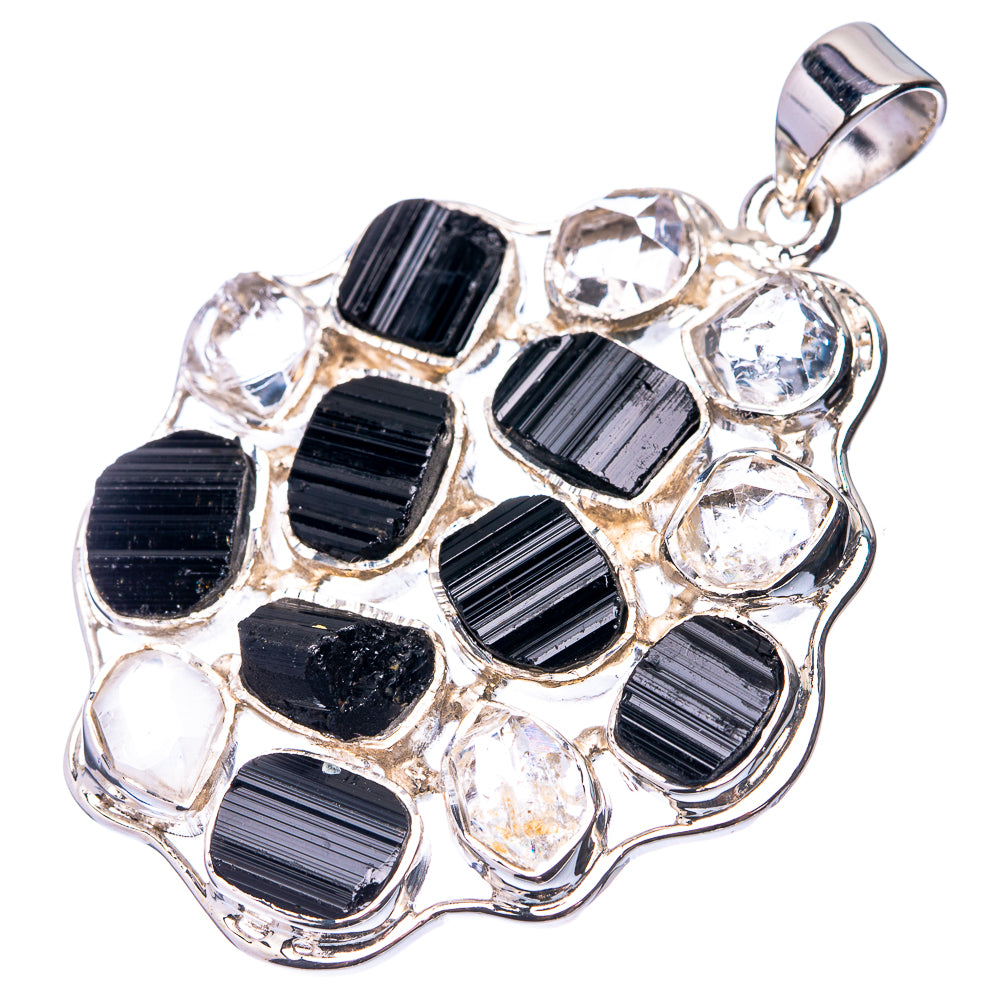 Signature Black Tourmaline, Herkimer Diamond Pendant 2" (925 Sterling Silver) P38730