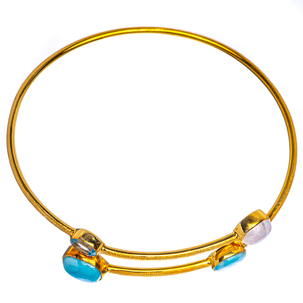 Larimar, Rainbow Moonstone, Blue Topaz Cuff Bracelet 7 To 8" (925 Sterling Silver) BR90334