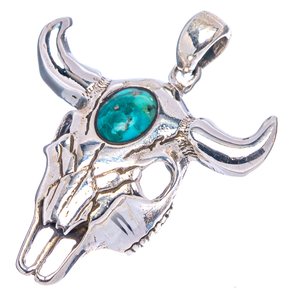 Mohave Turquoise Cow Skull Pendant 1 1/4" (.925 Sterling Silver)