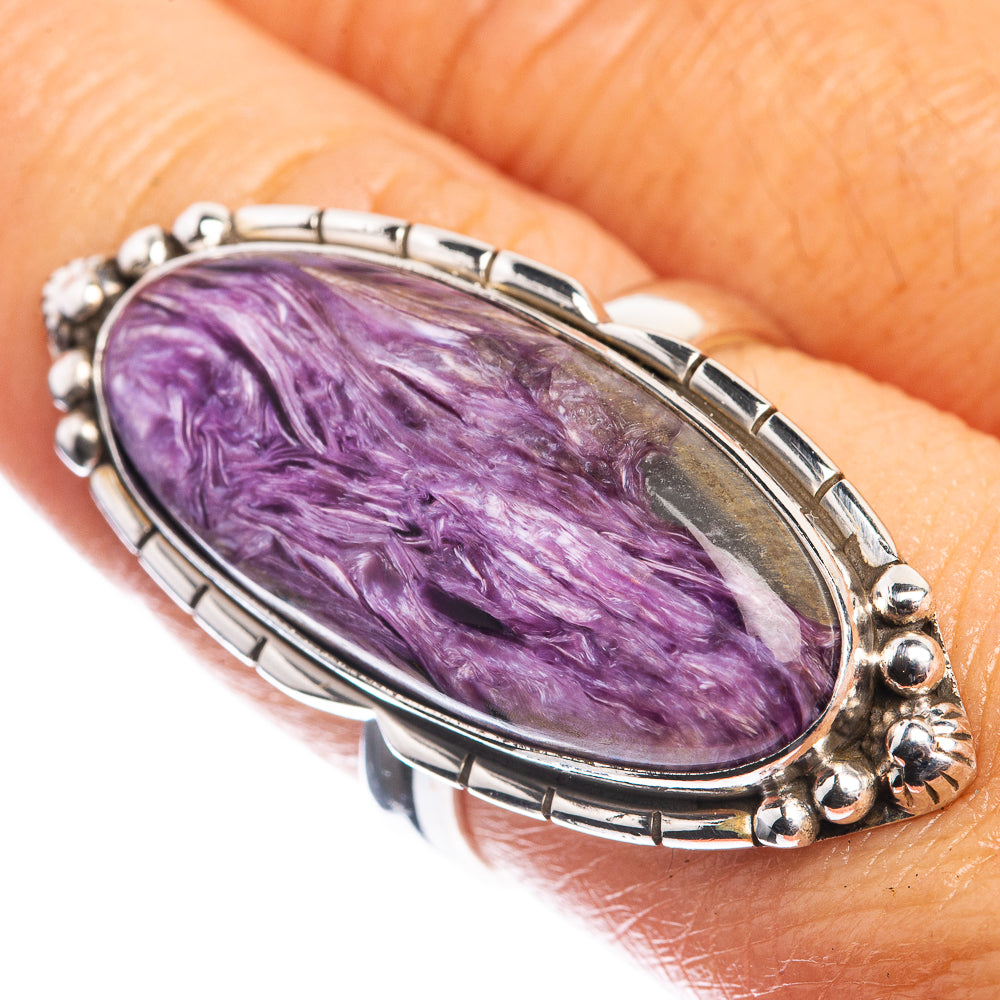 Large Charoite 925 Sterling Silver Ring Size 8
