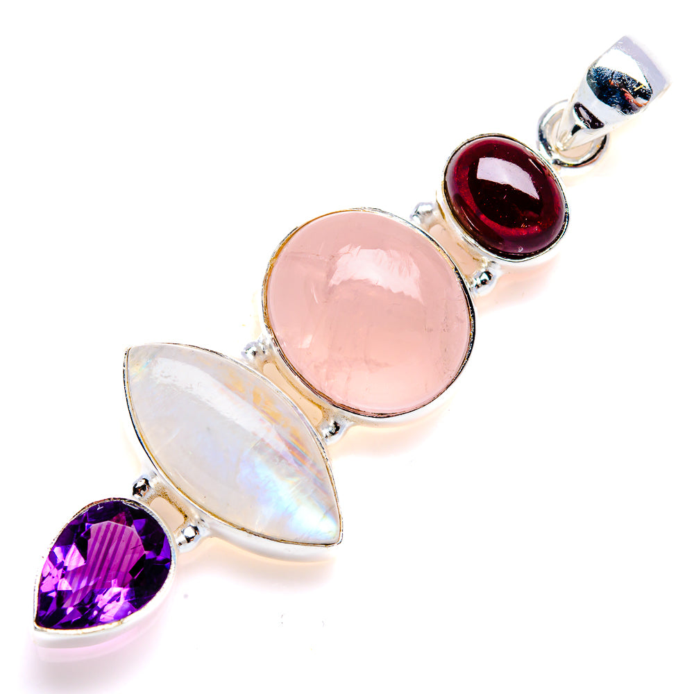 Rainbow Moonstone, Rose Quartz, Amethyst Pendant 2 1/4" (925 Sterling Silver) PD38124