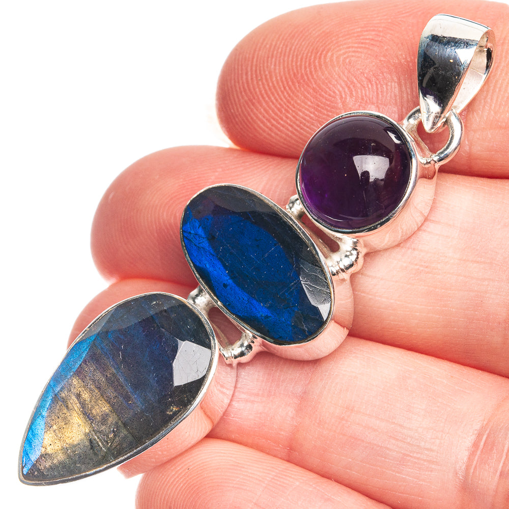 Labradorite, Amethyst 925 Sterling Silver Pendant 2 1/8"