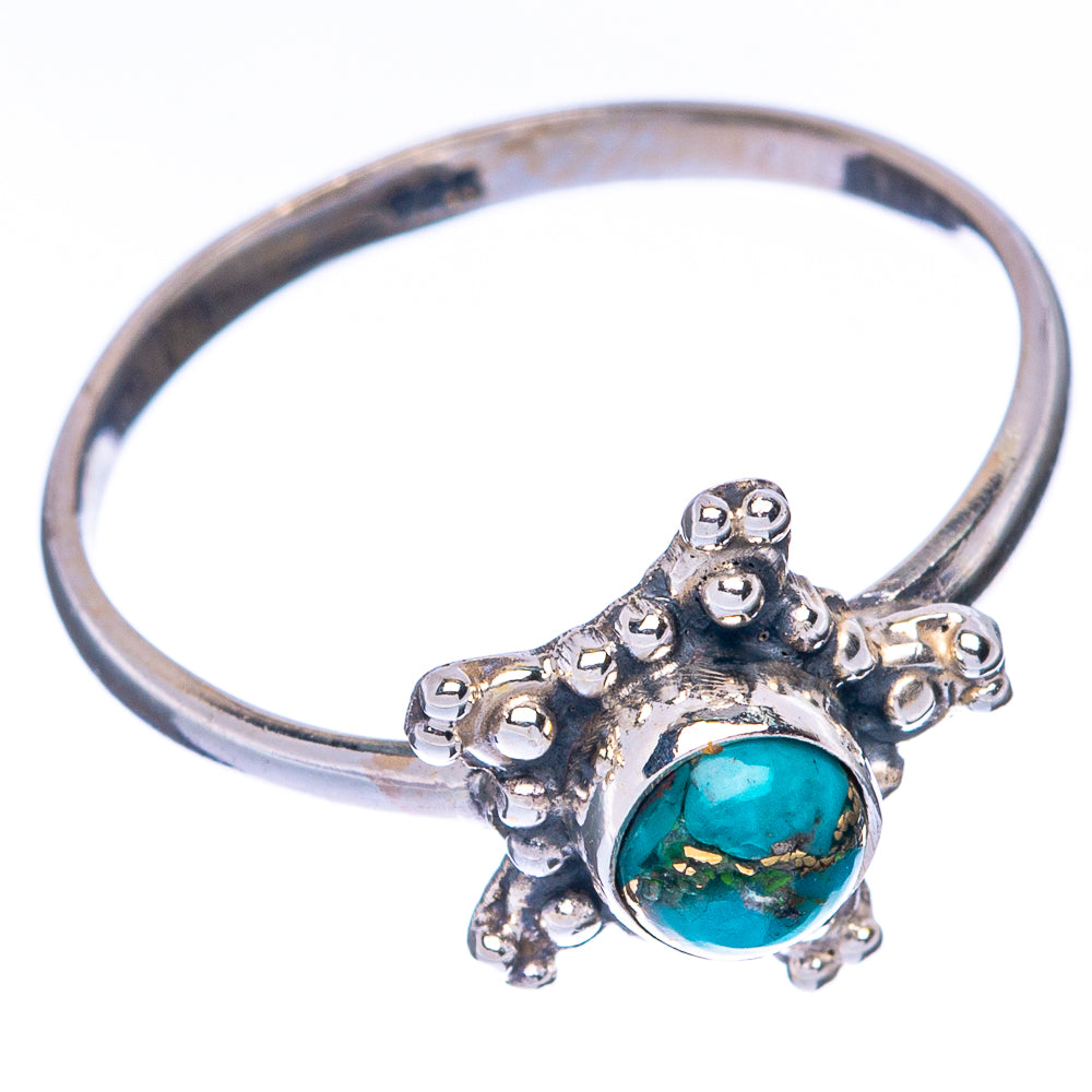 Blue Copper Composite Turquoise Dainty Ring Size 8.75 (925 Sterling Silver) R145005