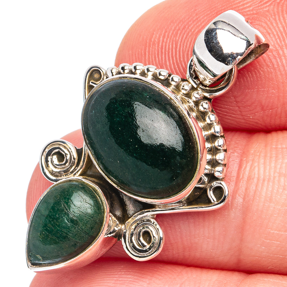 Dainty Green Aventurine Pendant 1 3/8" (925 Sterling Silver) P45238