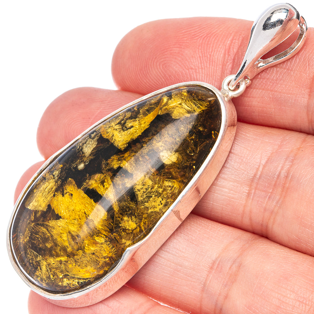Anasilvercos Baltic Amber Pendant 2 3/8" (925 Sterlnig Silver)