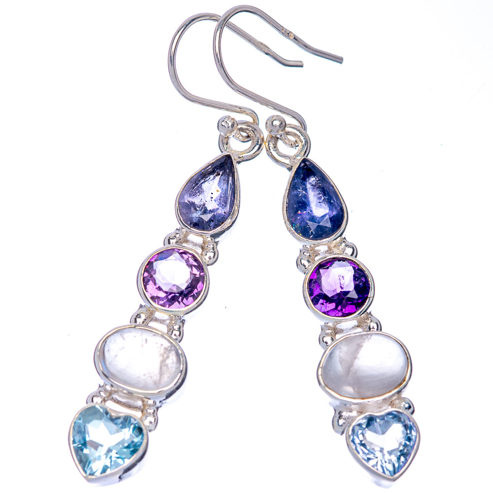 Rainbow Moonstone, Amethyst, Tanzanite, Blue Topaz Earrings 1 7/8" (925 Sterling Silver) E433099