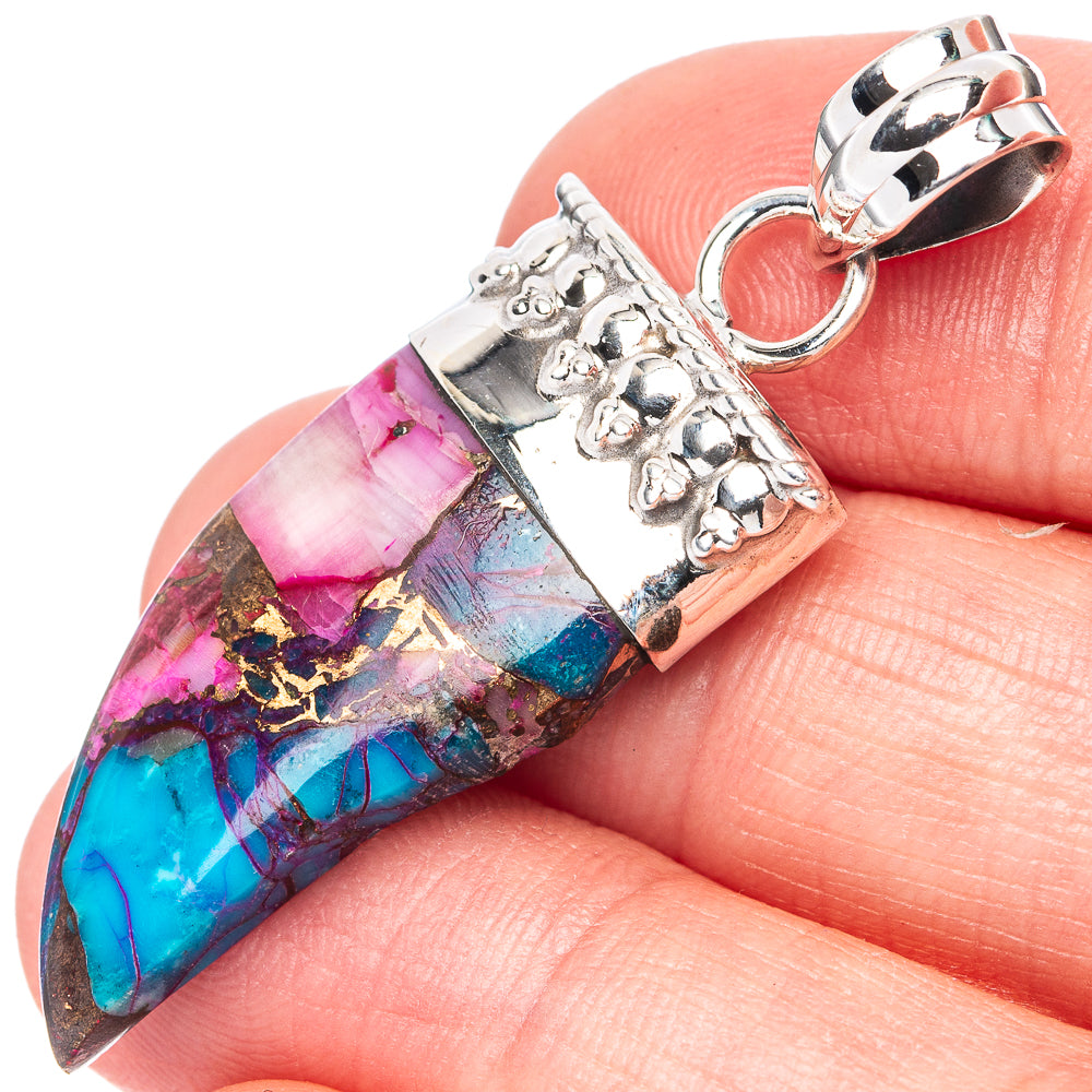 Kingman Pink Dahlia Turquoise Pendant 1 7/8" (925 Sterling Silver) P42735