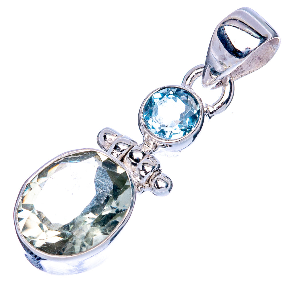 Faceted Green Amethyst, Blue Topaz Pendant 1 3/8" (925 Sterling Silver) P42020