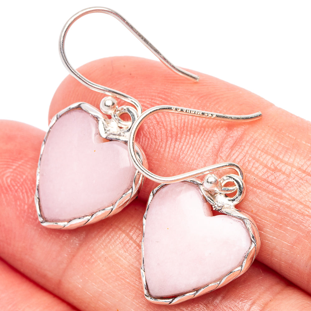 Pink Opal Heart Earrings 1 1/8" (925 Sterling Silver) E2431