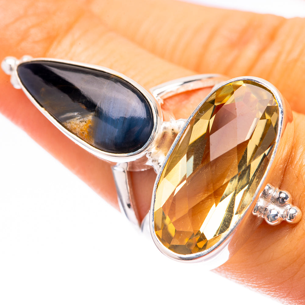 Large Lemon Quartz, Pietersite Ring Size 6.75 (925 Sterling Silver) R140654