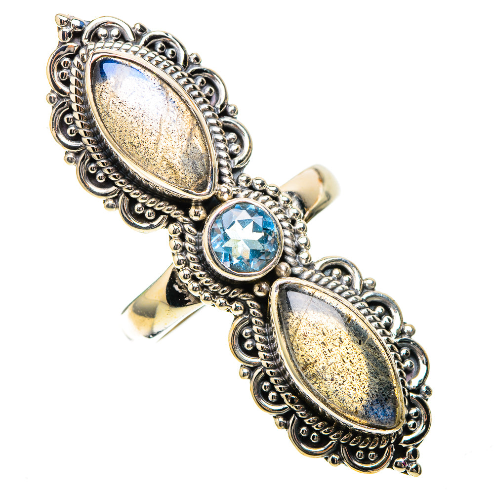 Large Labradorite, Blue Topaz Ring Size 6.25 (925 Sterling Silver) RING137979