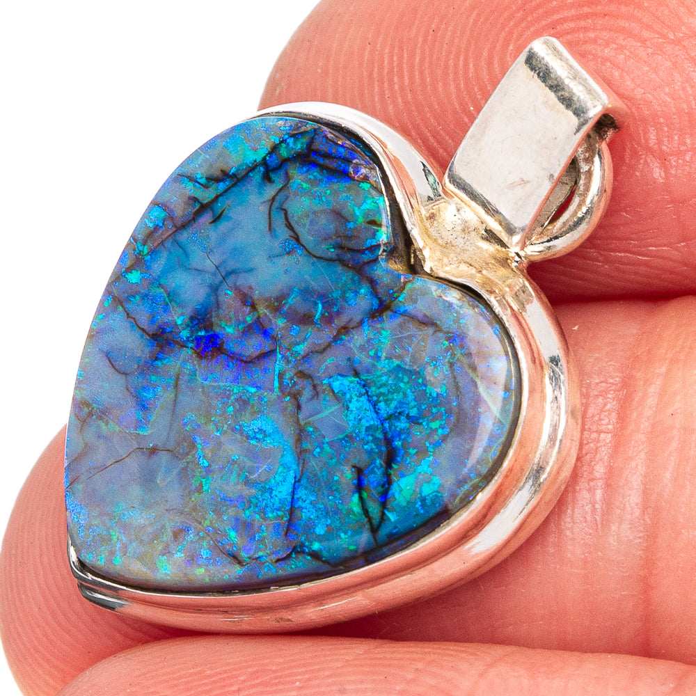 Rare Sterling Opal Heart Pendant 1 1/8" (925 Sterling Silver) P40457