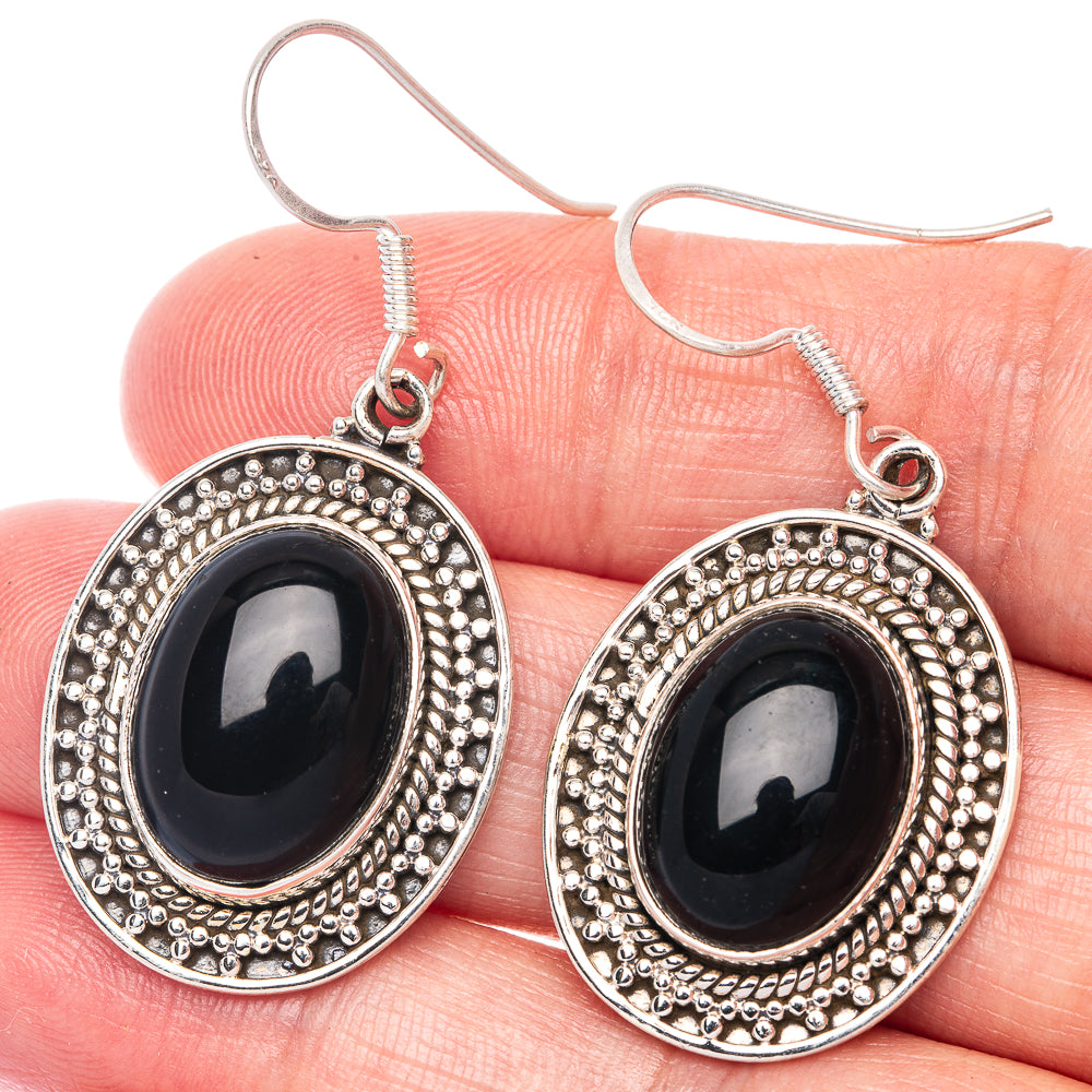 Black Onyx Earrings 1 3/4" (925 Sterling Silver) E433148