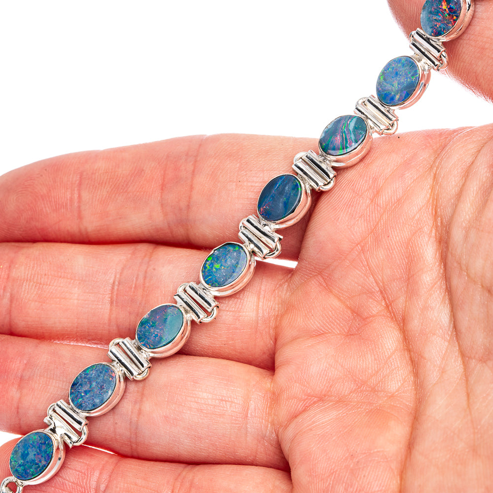 Rare Doublet Opal Bracelets 6 1/2 To 8 1/8" (925 Sterling Silver) B90361