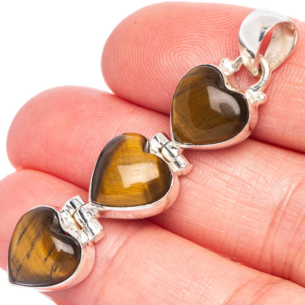 Tiger Eye Heart Pendant 1 7/8" (925 Sterling Silver) P40239