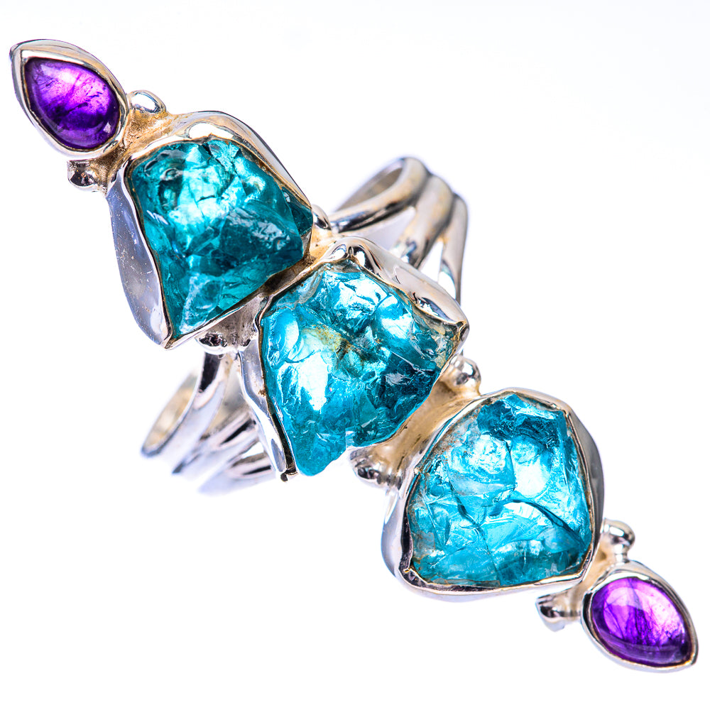 Large Raw Blue Fluorite, Amethyst Ring Size 9.75 (925 Sterling Silver) R140632