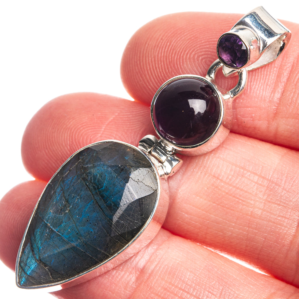 Labradorite, Amethyst 925 Sterling Silver Pendant 1 7/8"