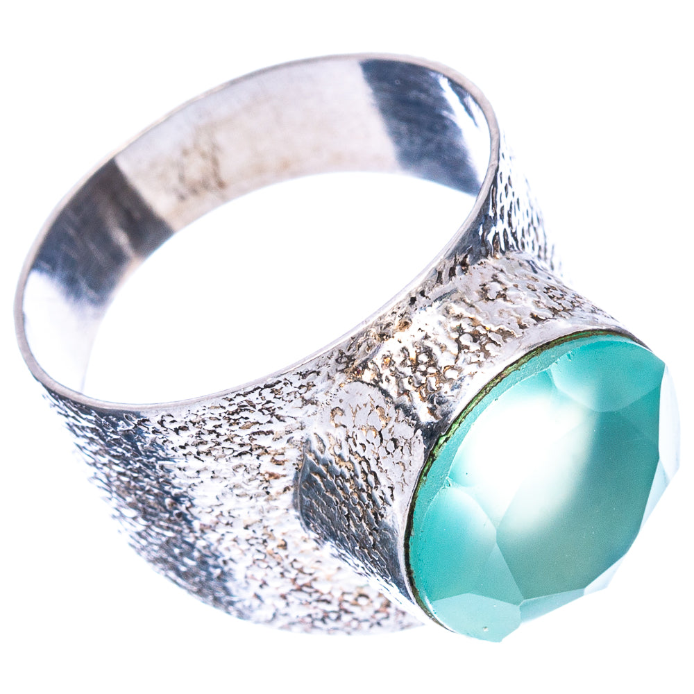 (Classic Series) Aqua Chalcedony Ring Size 8 (.925 Sterling Silver)