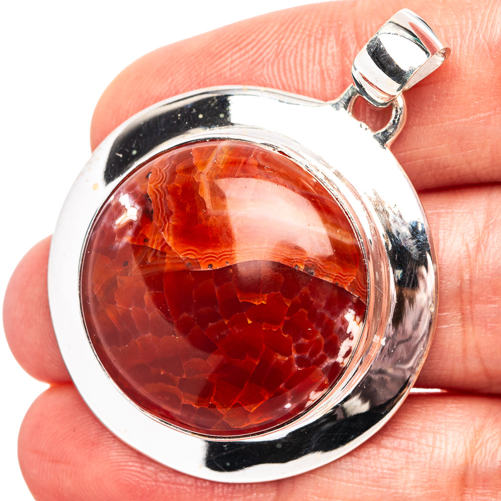 Premium Fire Crab Agate Pendant 1 5/8" (.925 Sterling Silver)