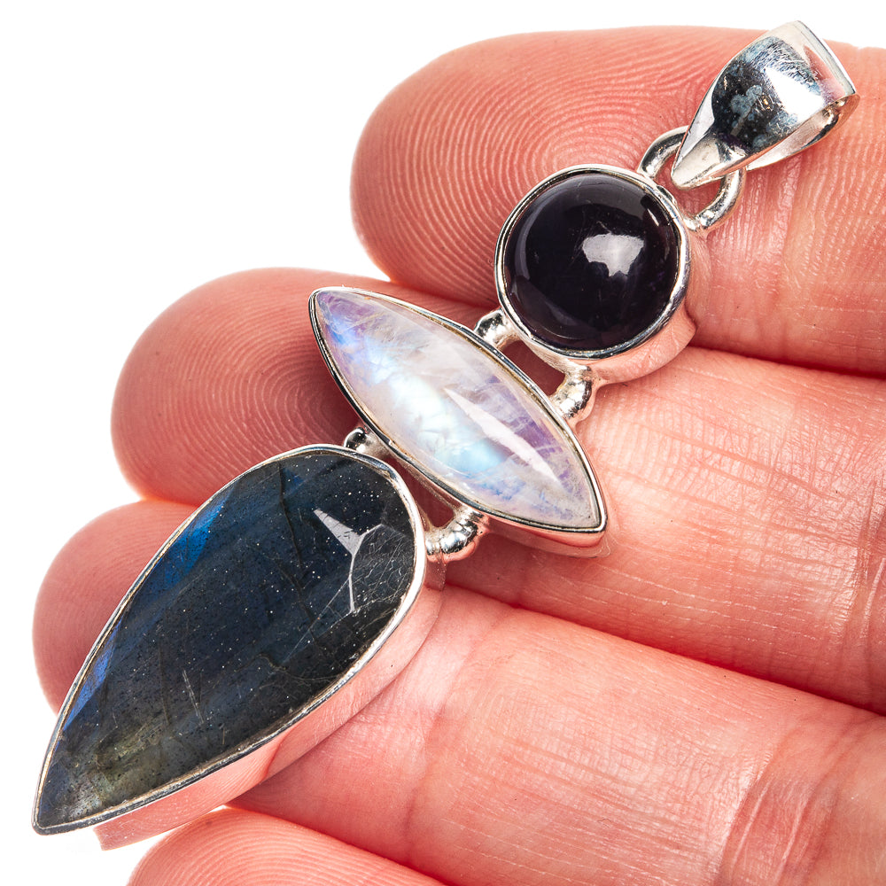 Labradorite, Rainbow Moonstone, Amethyst Pendant 2 1/8" (925 Sterling Silver) P39769