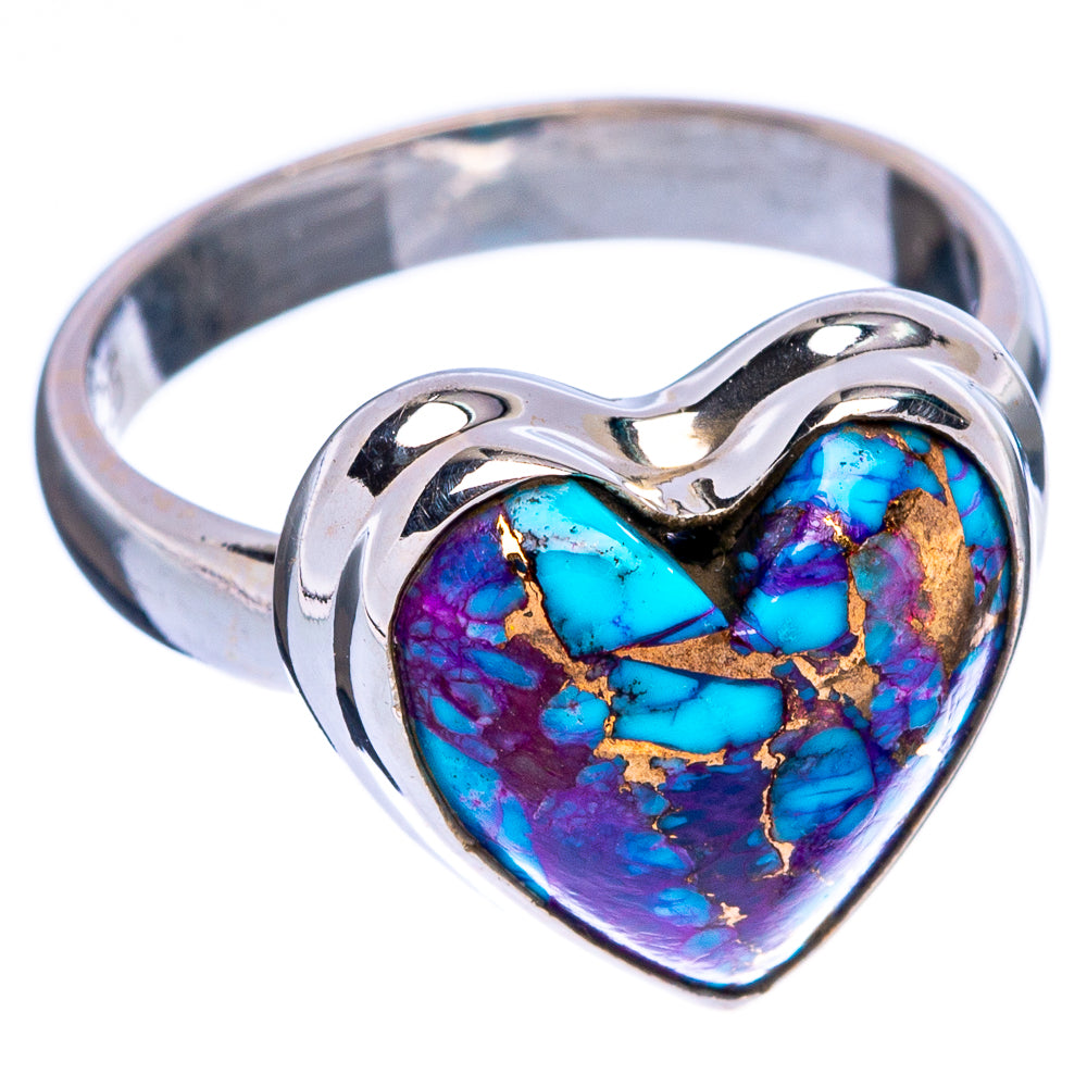 Purple Copper Turquoise Heart Ring Size 6 (925 Sterling Silver) R146648